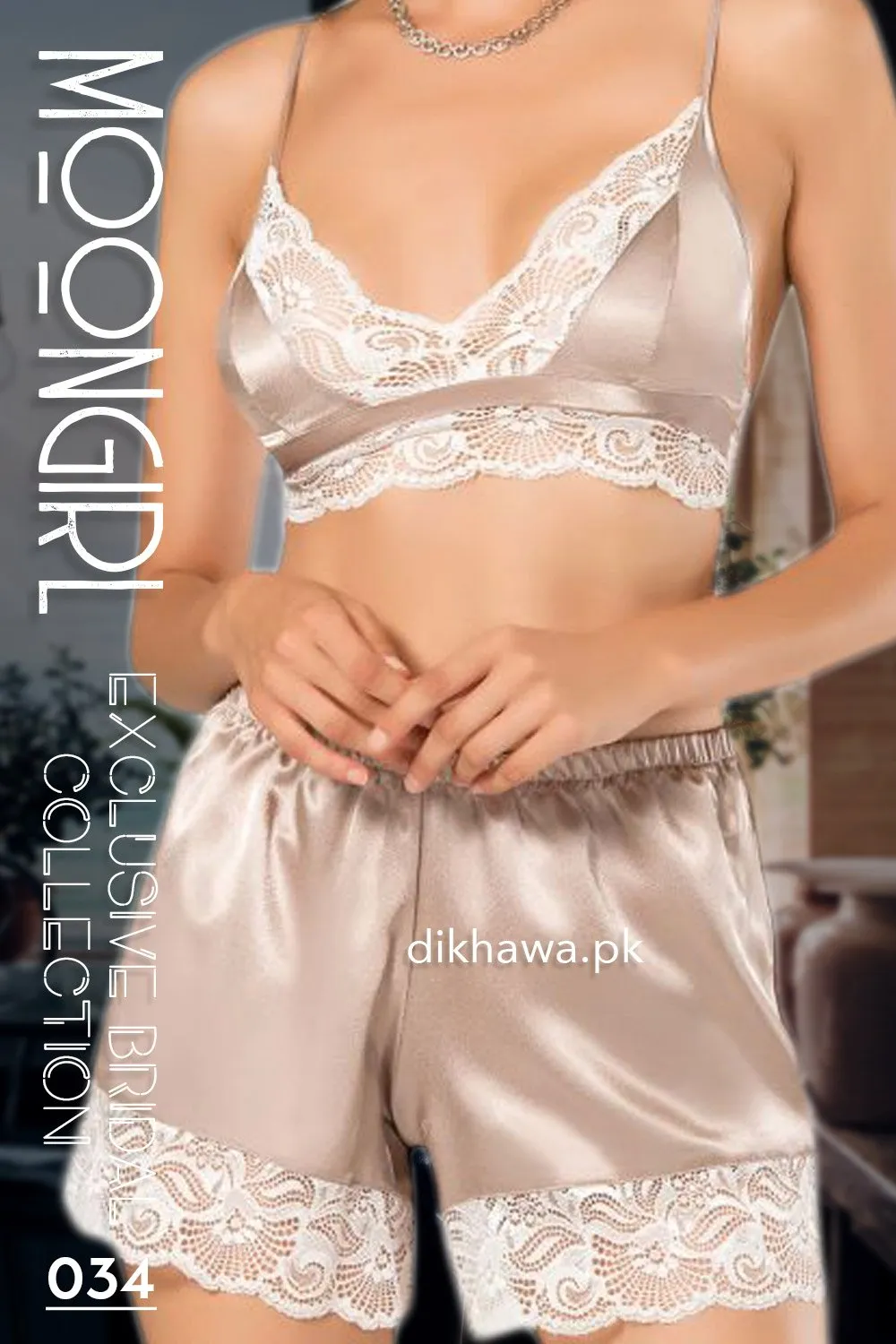 Moongirl - Exclusive Bridal 3Pc Short Nighty Cami Set & Wedding Honeymoon Nighty Set 034 - Turkish Brand