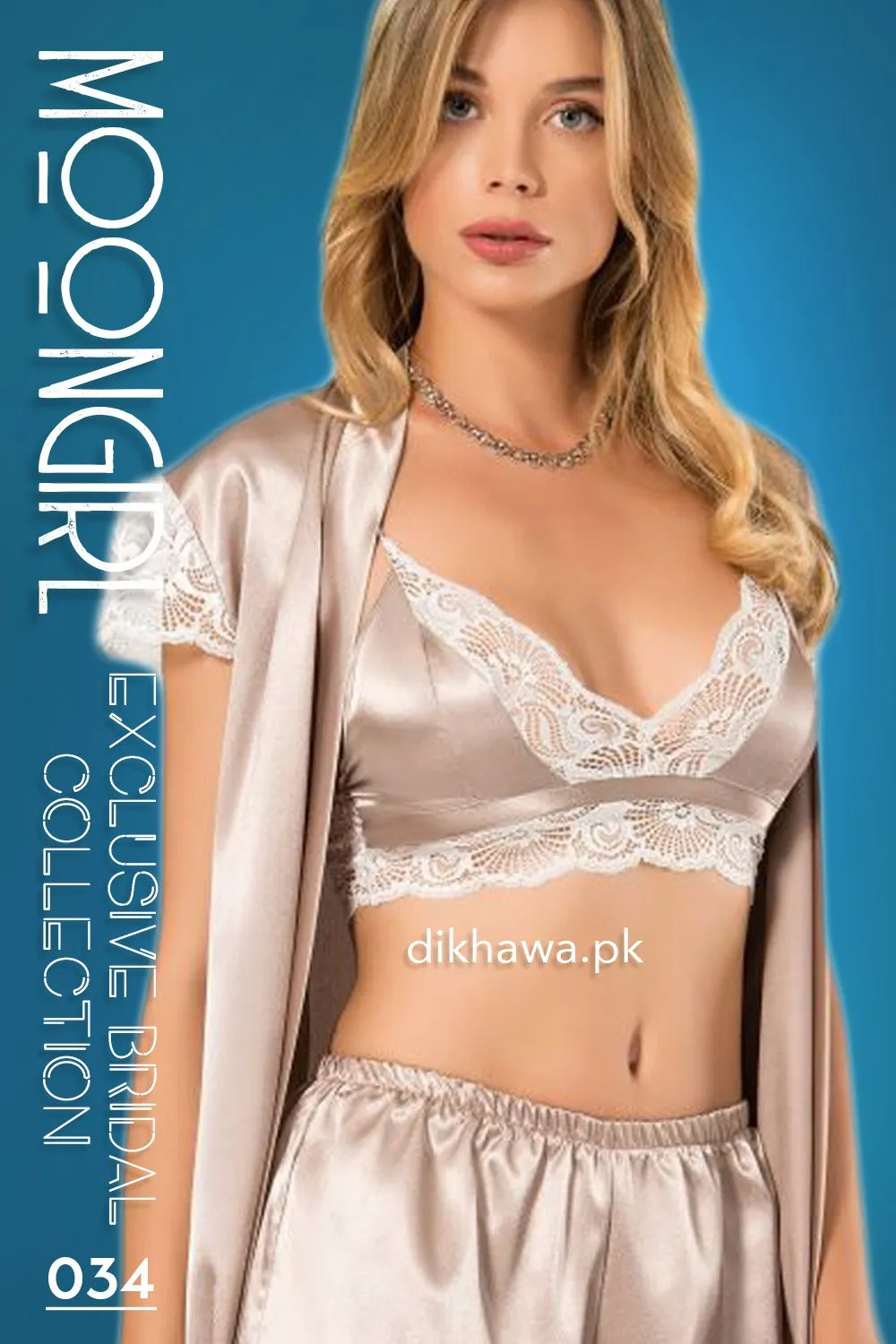 Moongirl - Exclusive Bridal 3Pc Short Nighty Cami Set & Wedding Honeymoon Nighty Set 034 - Turkish Brand