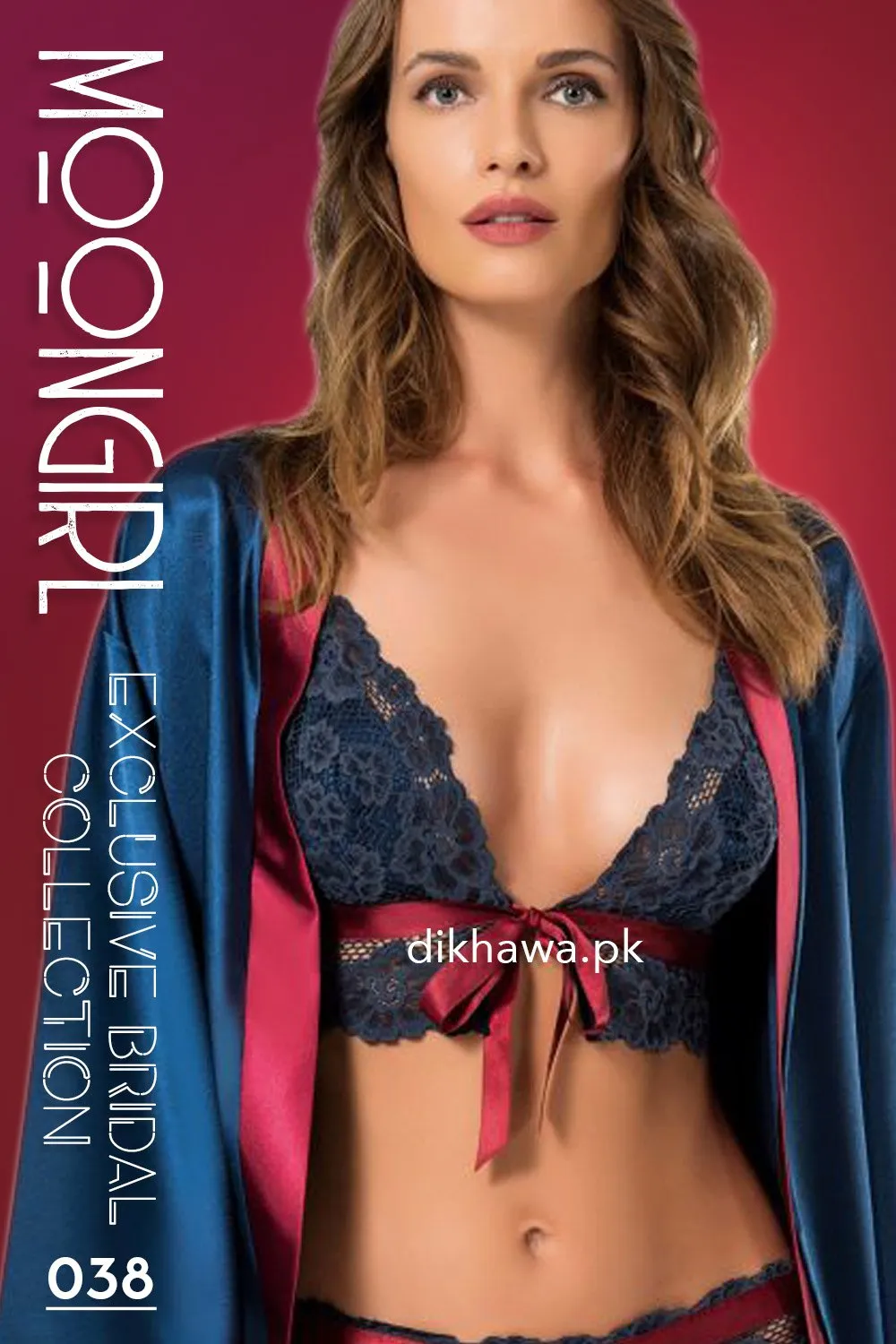 Moongirl - Exclusive Bridal 3Pc Short Nighty with Bra Panty Set & Wedding Nighty Set 038 - Turkish Brand