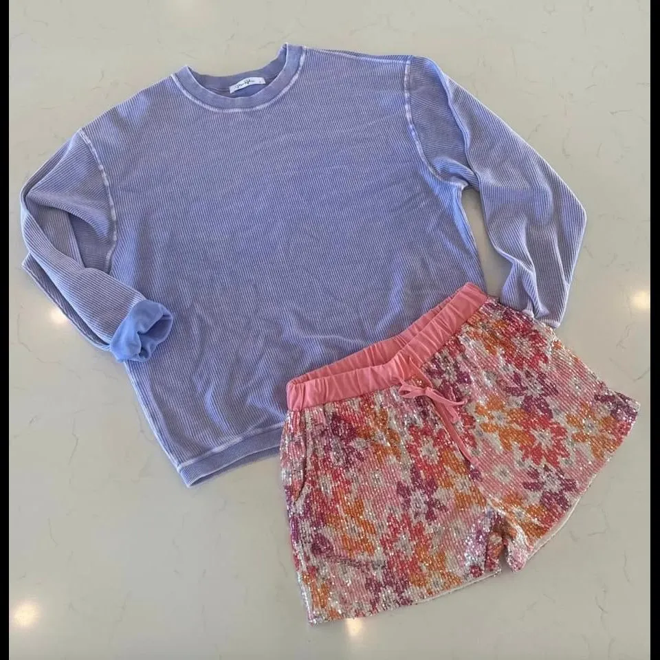 MoonRyder Pink Flower Sequin Shorts