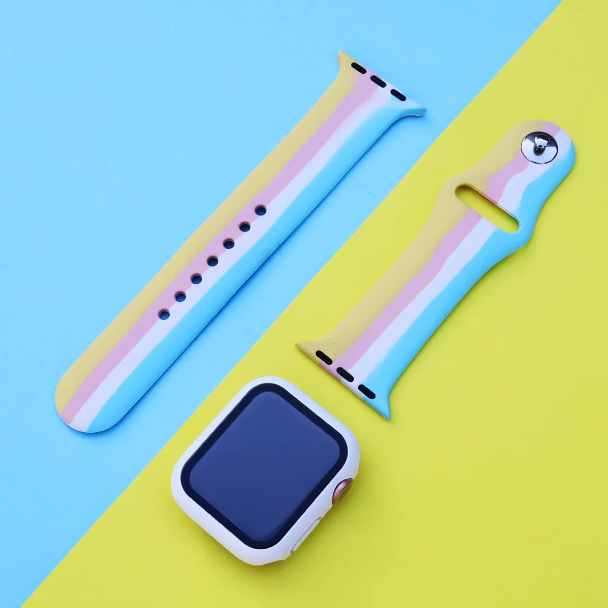 Multicolor Striped Silicone Apple Watch Band
