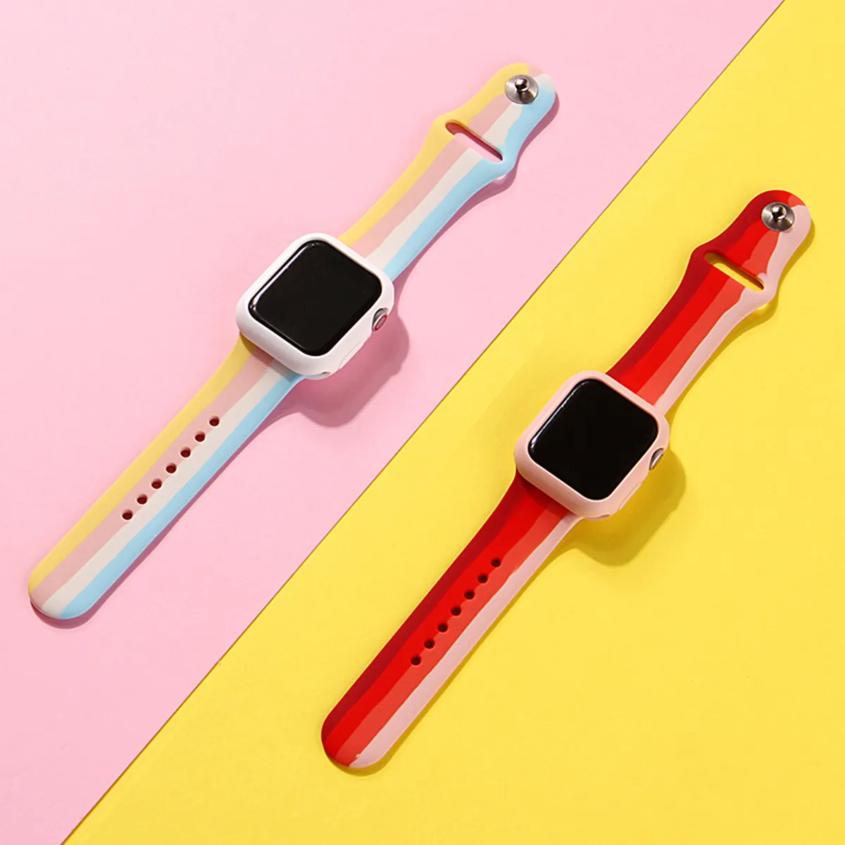 Multicolor Striped Silicone Apple Watch Band