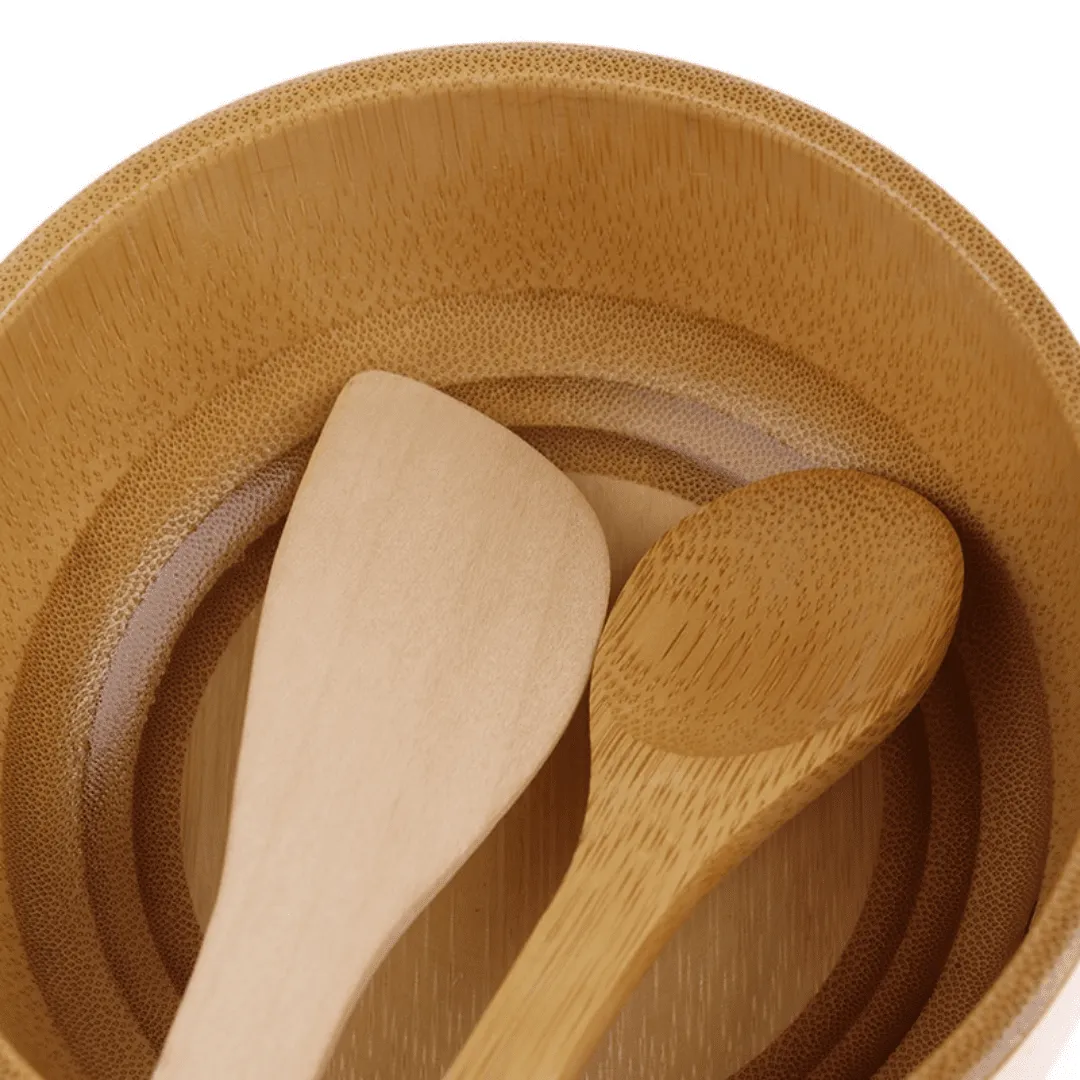 Natural Bamboo Bowl & Mixing Tool Set (4pcs)