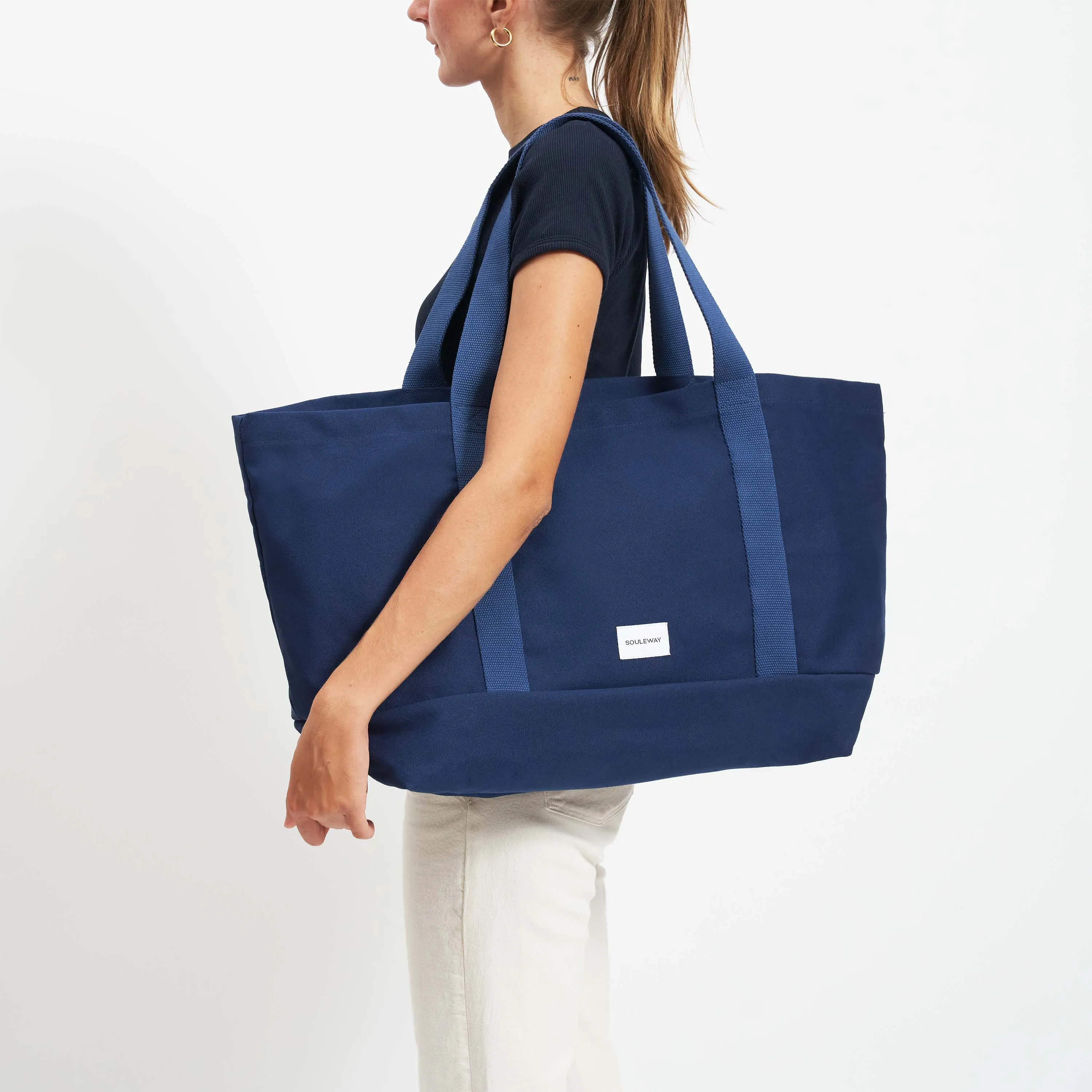 Natural Cotton Canvas Beach Bag | Navy