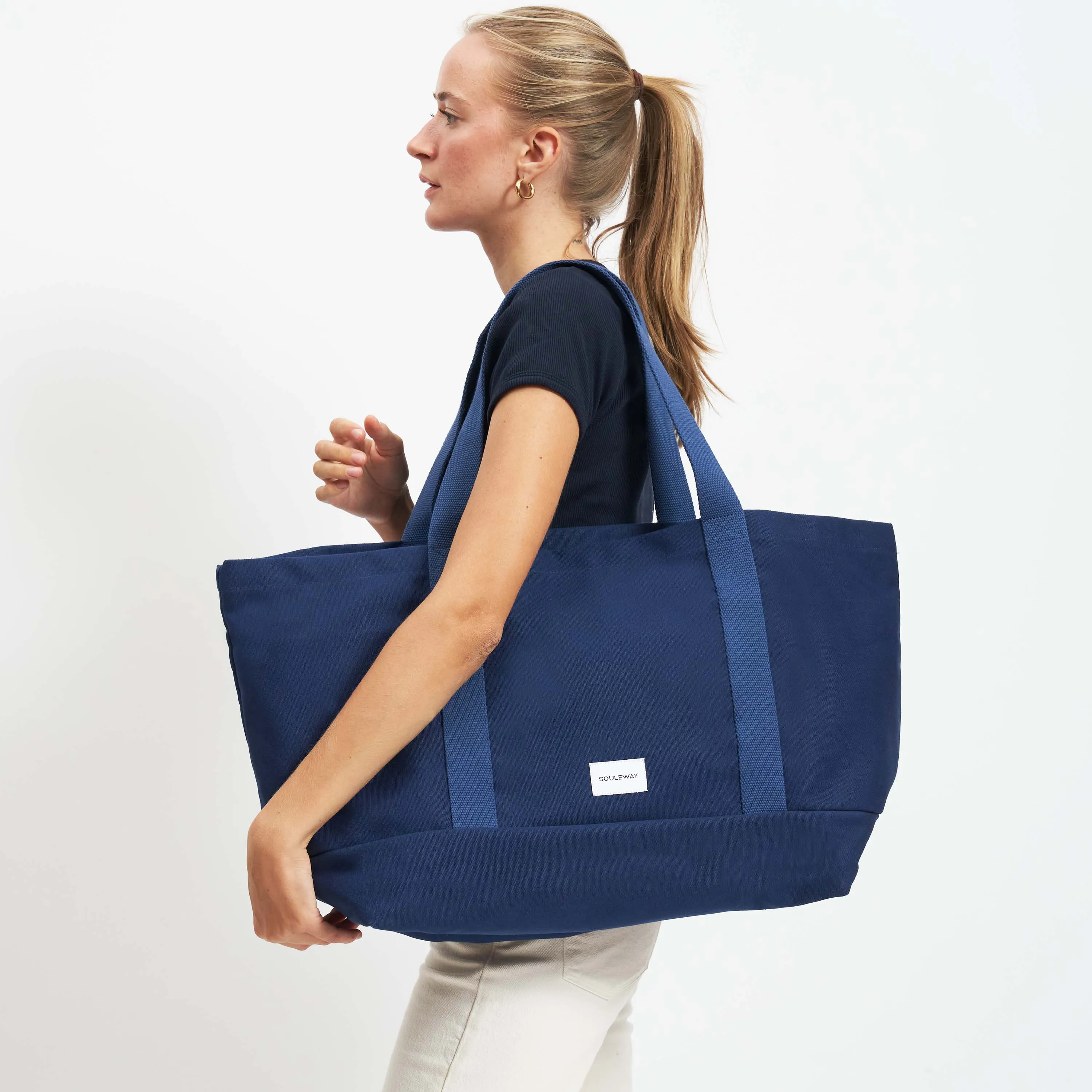 Natural Cotton Canvas Beach Bag | Navy