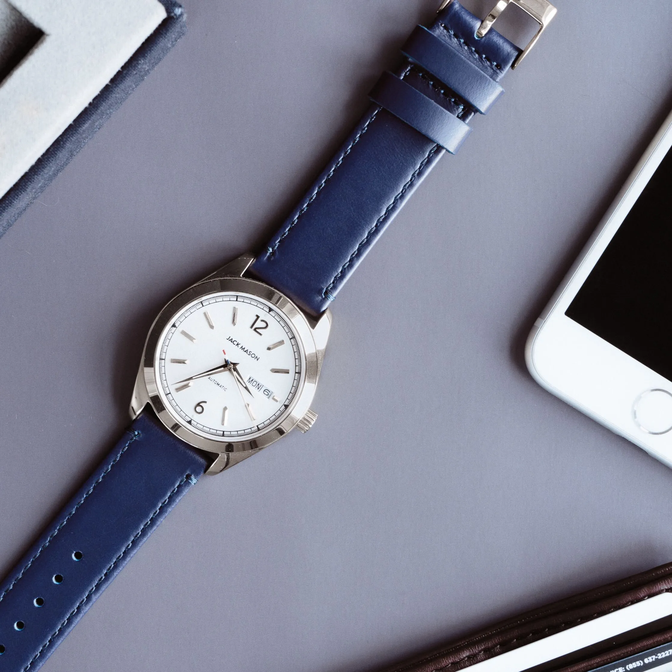 Navy Blue Leather Navy Blue Stitching Watch Band - (16mm, 23mm SALE)