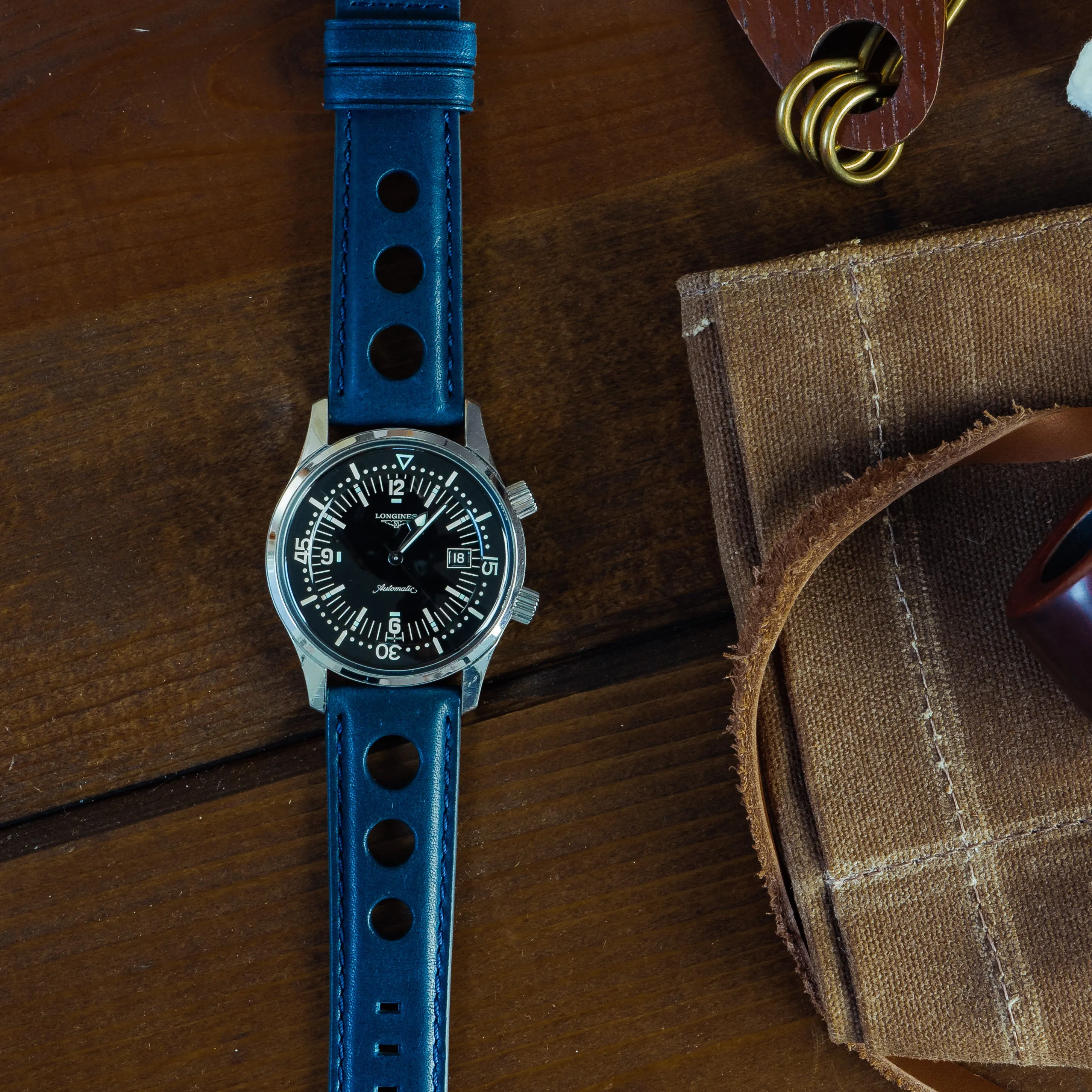 Navy Blue Rally Horween Leather Watch Band (19mm, 21mm, 23mm, 24mm SALE)