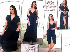 Neavy Blue Nighty Sets For Wedding And Newly Weds Bridals  - 6 Pcs Set - 9040C