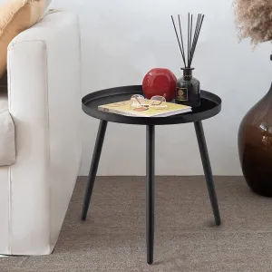 New End Table,Accent Table Ideal for Any Room-Side Table Living Room,Side Tables Bedroom,Side Table Waterproof Metal Structure Great for Indoor & Outdoor,Matte Black Tray Surface with 3 Legs by AOJEZOR, Black