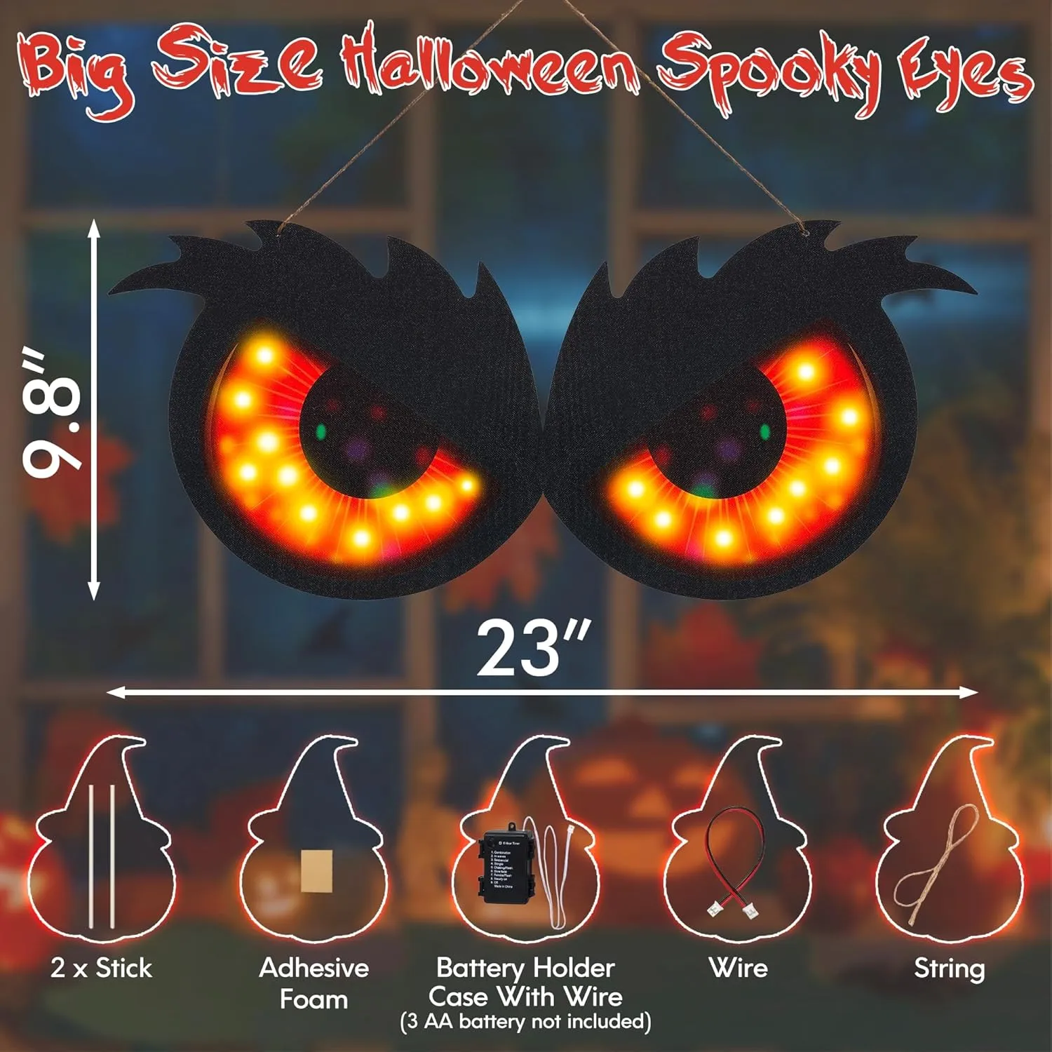 NEW Halloween Spooky Eyes Lights, 23" Large Halloween Window Eyes, Glowing Eyes Halloween Window Decorations for Indoor Outdoor Yard Lawn
