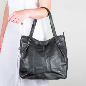 Novuka : Ladies Leather Handbag in Black Delta