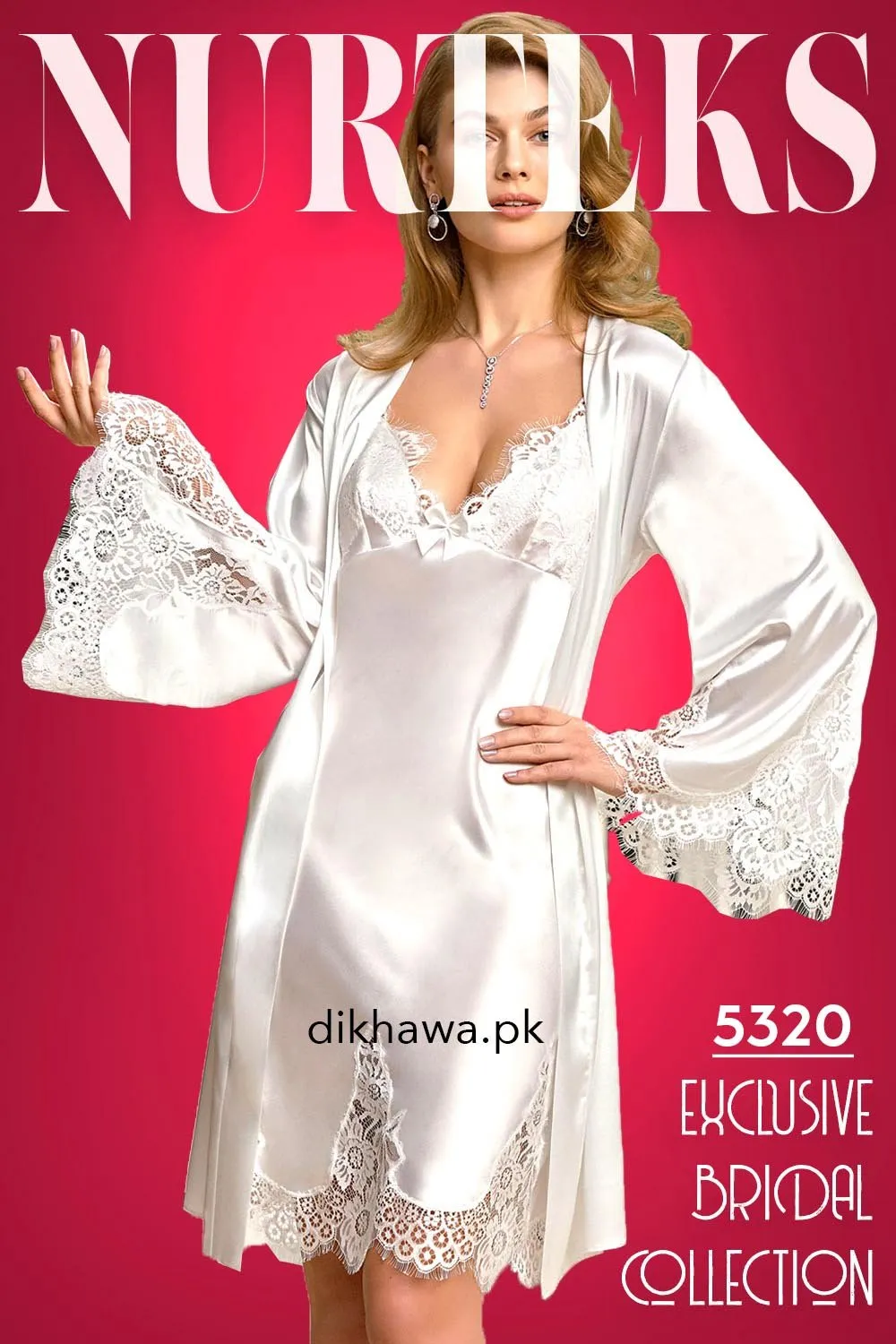 Nurteks - Exclusive Bridal Wedding Honeymoon 2Pc Short Nighty Set 5320 - Turkish Brand