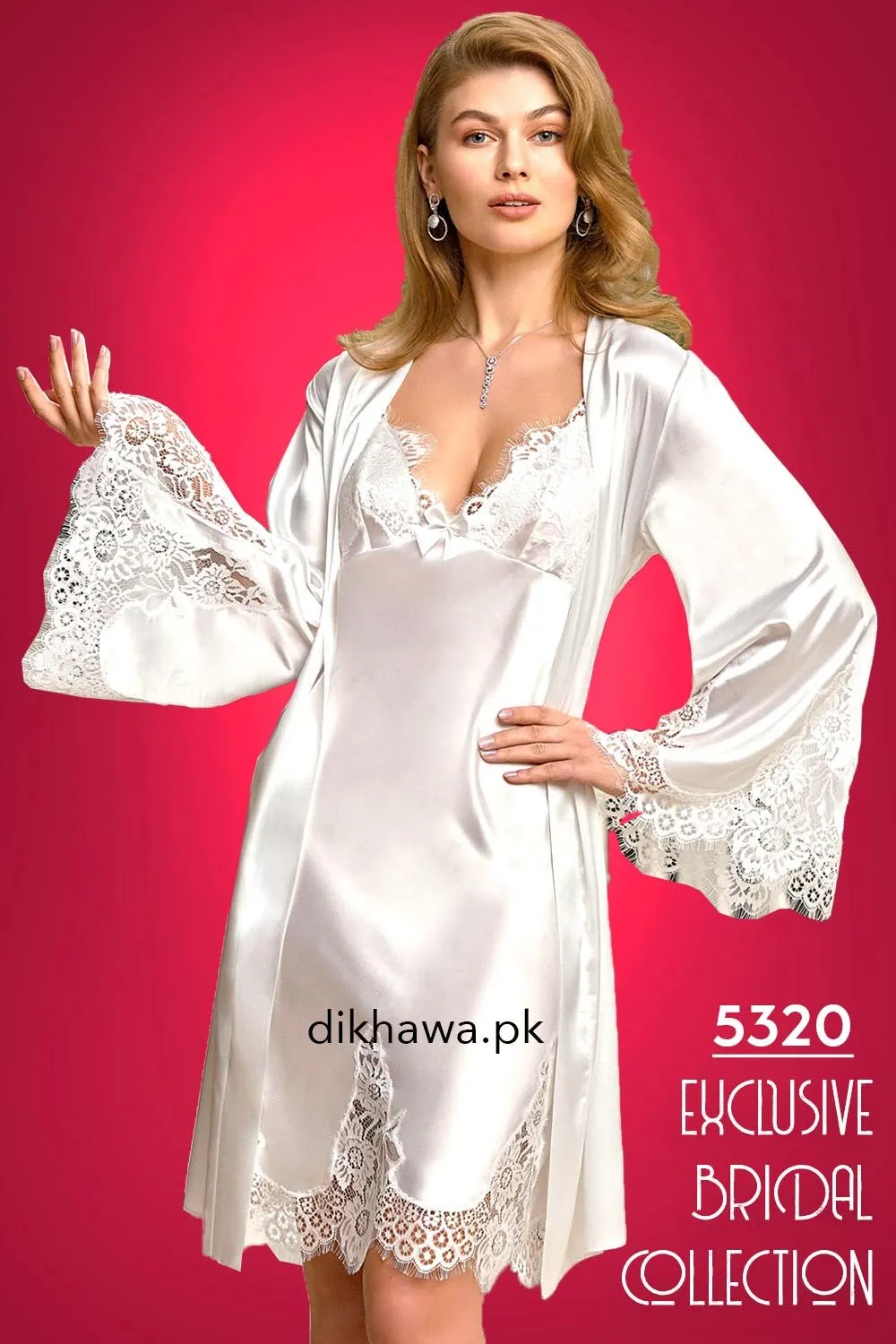 Nurteks - Exclusive Bridal Wedding Honeymoon 2Pc Short Nighty Set 5320 - Turkish Brand