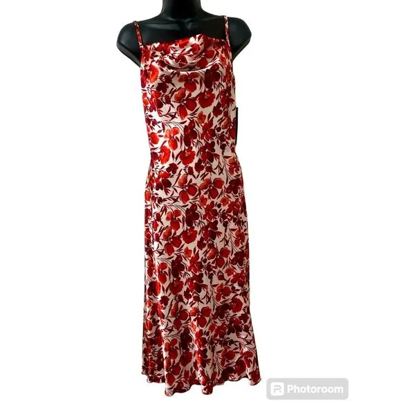 NWT Bebe SATIN COWL NECK SLIP MIDI DRESS Size XS #62