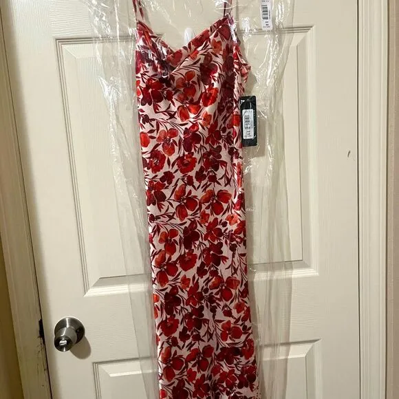 NWT Bebe SATIN COWL NECK SLIP MIDI DRESS Size XS #62