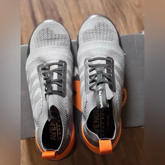 NWT Timberland Pro Men's Radius Knit Composite Toe Work Sneaker Grey/Orange 10.5