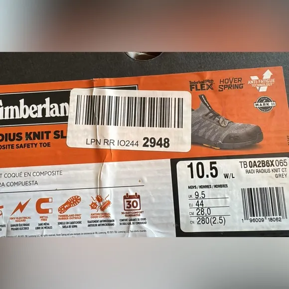 NWT Timberland Pro Men's Radius Knit Composite Toe Work Sneaker Grey/Orange 10.5