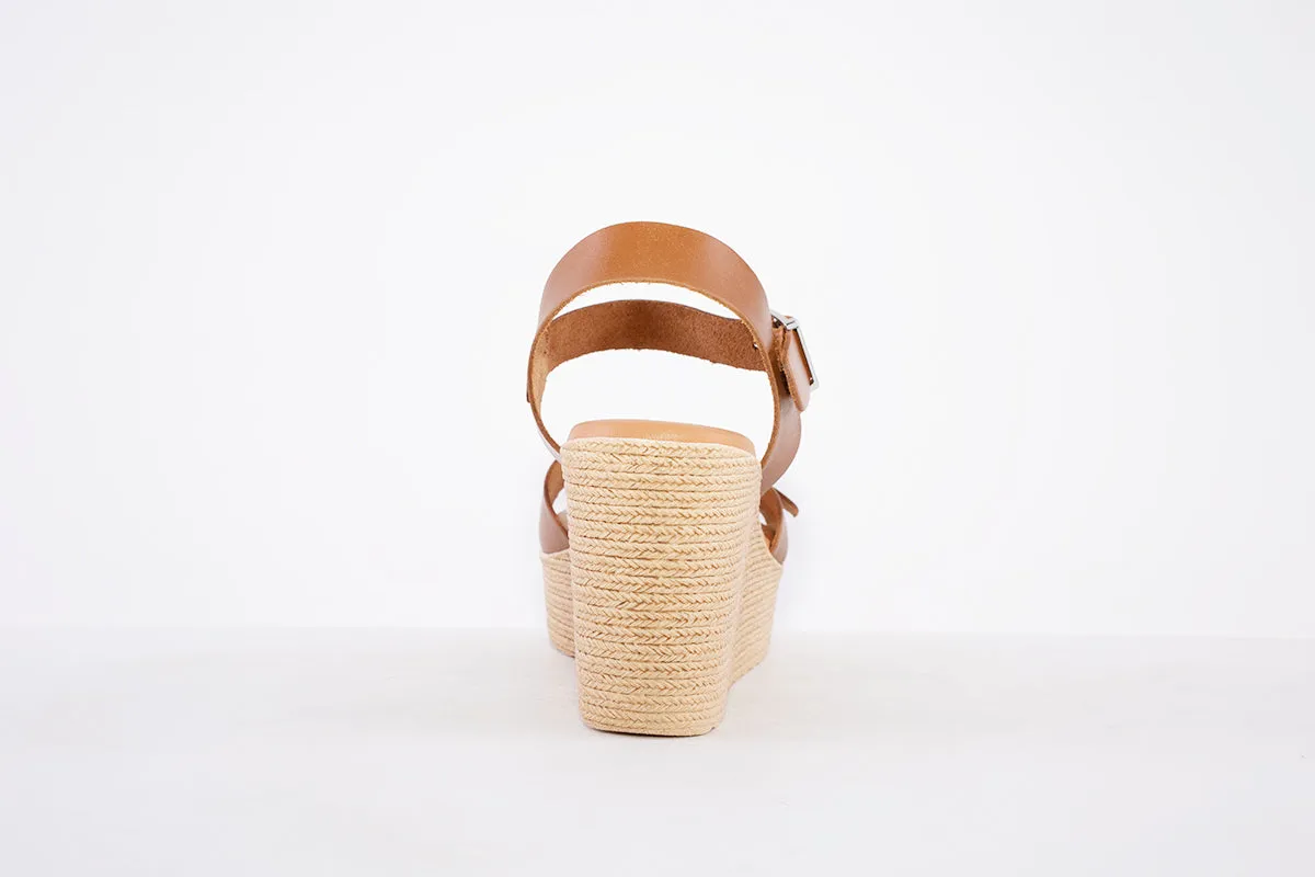 OH MY SANDALS - 5037 HIGH PLATFORM WEDGE DOUBLE BUCKLE SANDAL - TAN