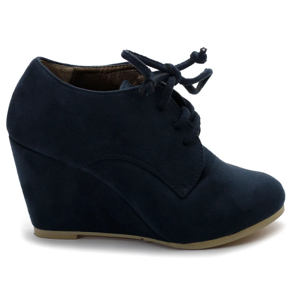 Ollio Women's Shoe Faux Suede Wedge Heel Fashion Ankle Lace Up Boots