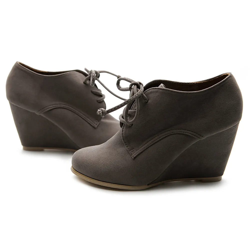 Ollio Women's Shoe Faux Suede Wedge Heel Fashion Ankle Lace Up Boots