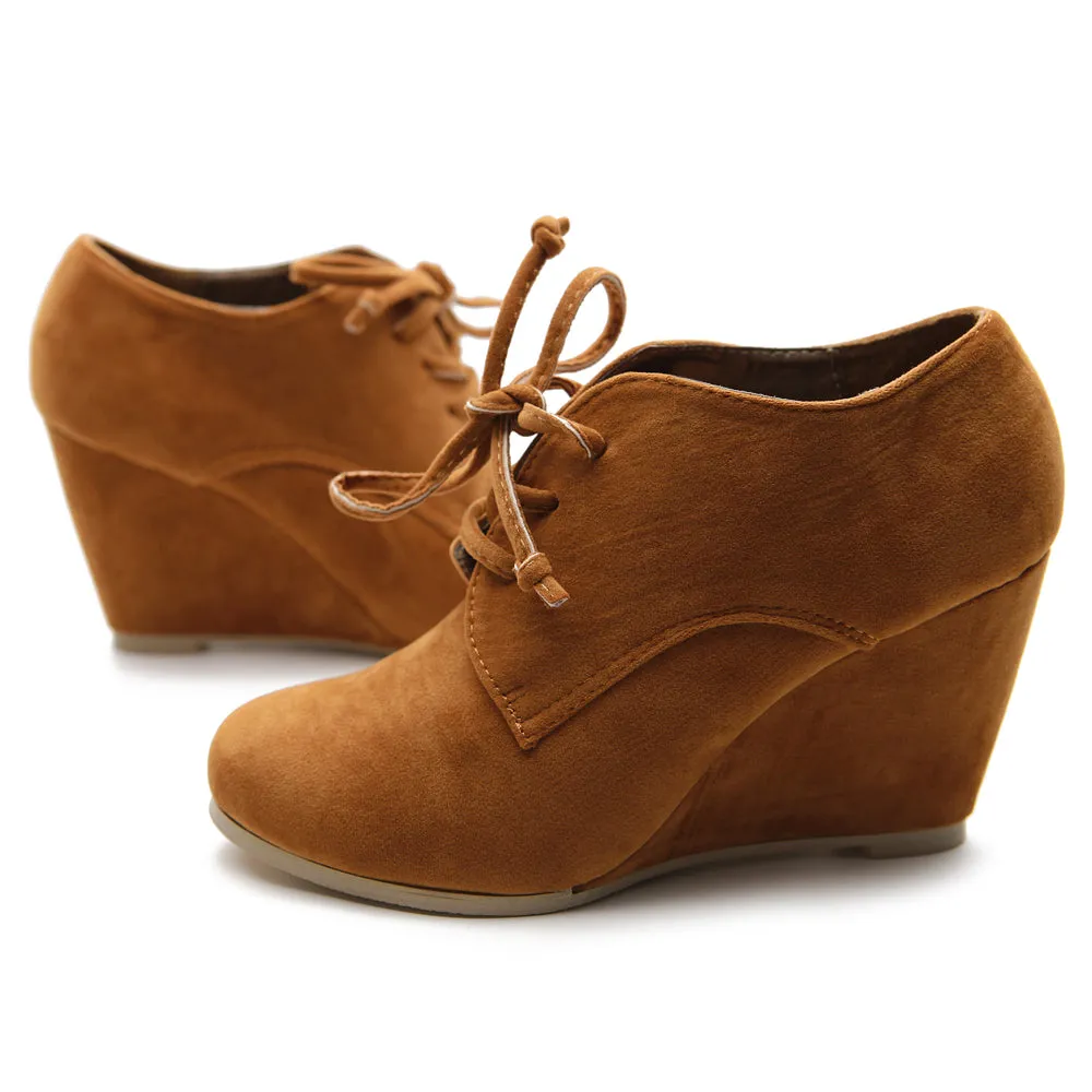 Ollio Women's Shoe Faux Suede Wedge Heel Fashion Ankle Lace Up Boots
