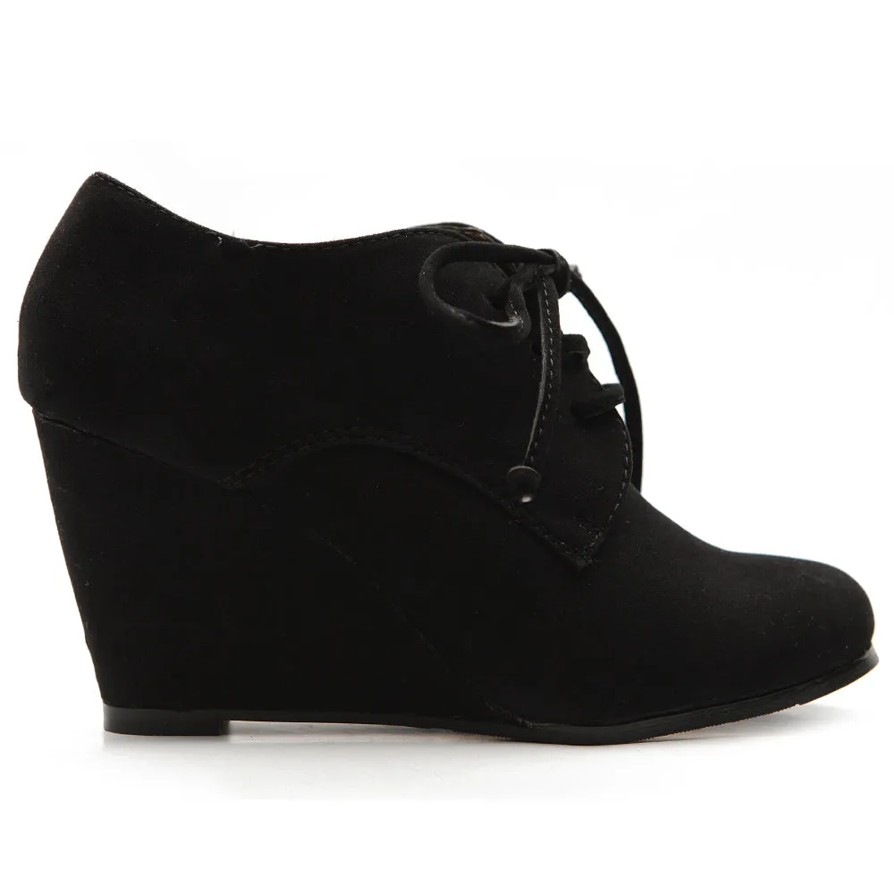 Ollio Women's Shoe Faux Suede Wedge Heel Fashion Ankle Lace Up Boots