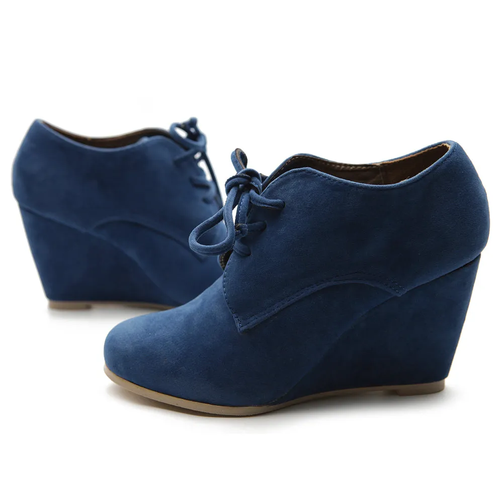 Ollio Women's Shoe Faux Suede Wedge Heel Fashion Ankle Lace Up Boots