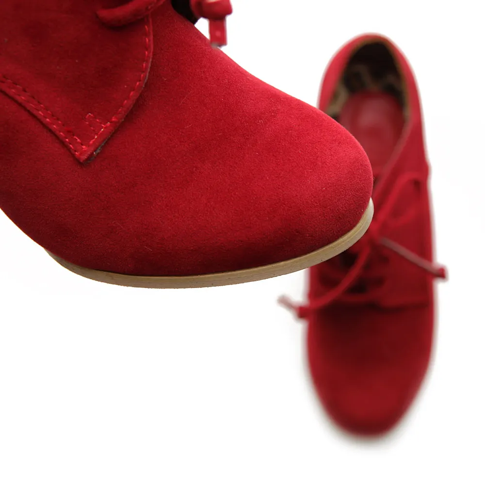 Ollio Women's Shoe Faux Suede Wedge Heel Fashion Ankle Lace Up Boots