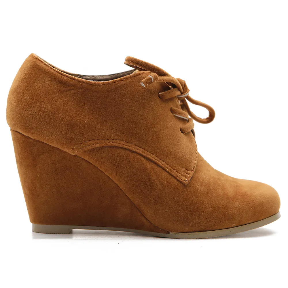 Ollio Women's Shoe Faux Suede Wedge Heel Fashion Ankle Lace Up Boots