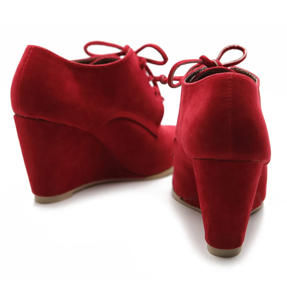 Ollio Women's Shoe Faux Suede Wedge Heel Fashion Ankle Lace Up Boots