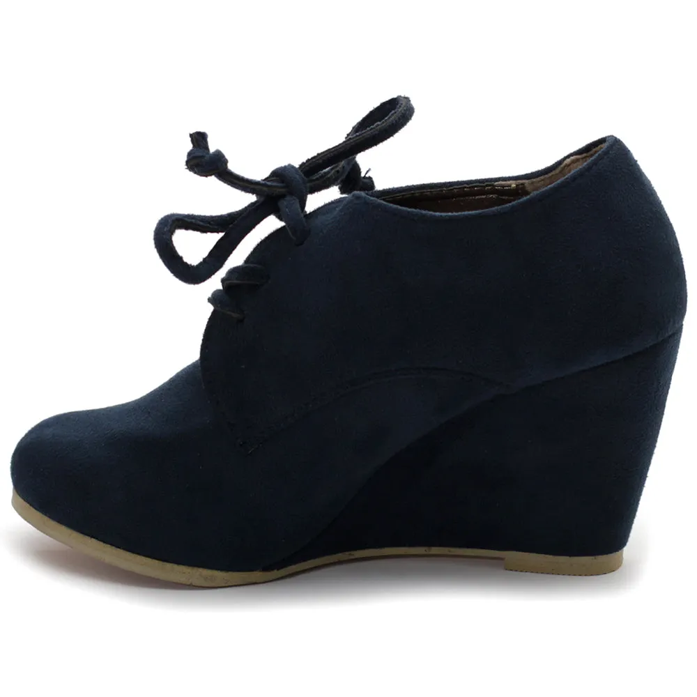 Ollio Women's Shoe Faux Suede Wedge Heel Fashion Ankle Lace Up Boots
