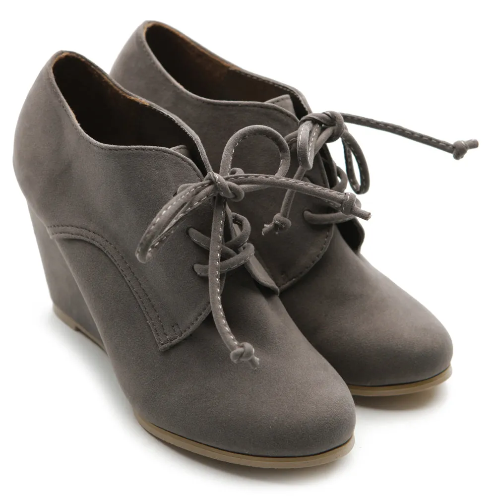 Ollio Women's Shoe Faux Suede Wedge Heel Fashion Ankle Lace Up Boots
