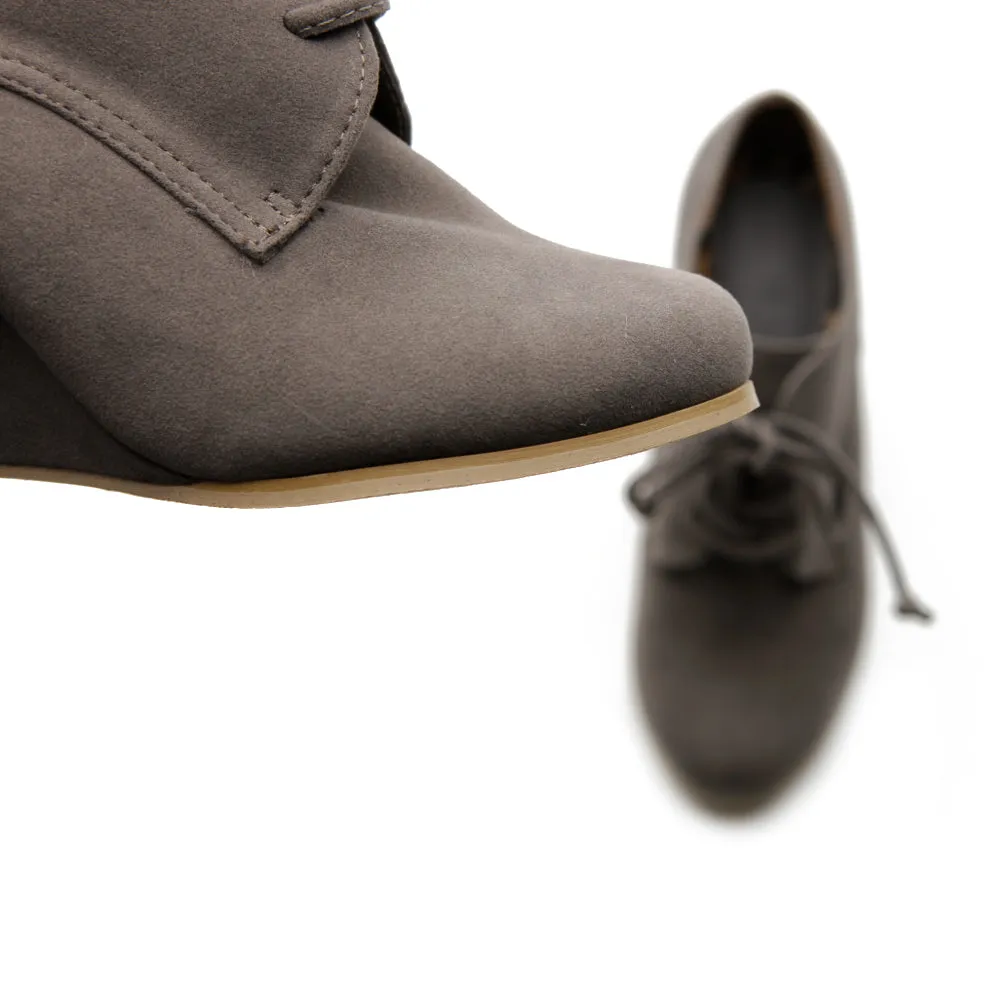 Ollio Women's Shoe Faux Suede Wedge Heel Fashion Ankle Lace Up Boots