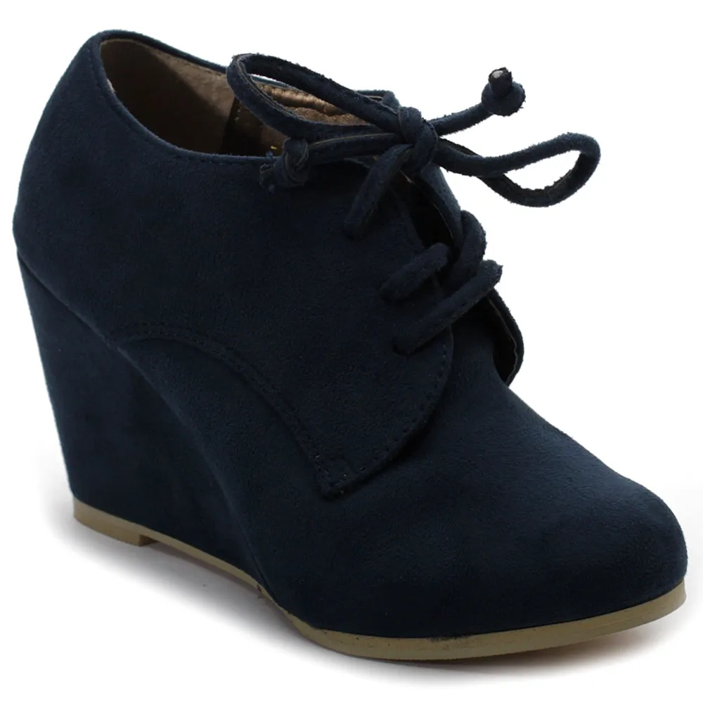 Ollio Women's Shoe Faux Suede Wedge Heel Fashion Ankle Lace Up Boots