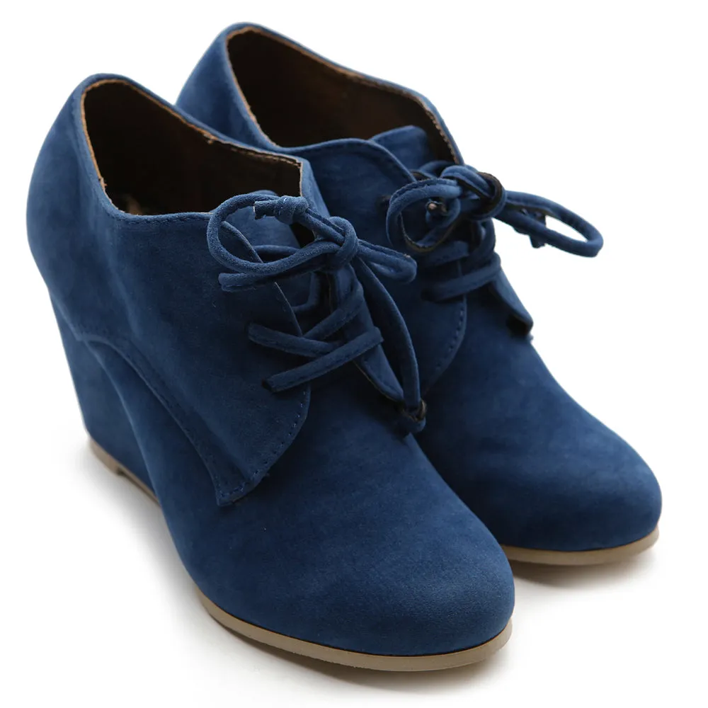 Ollio Women's Shoe Faux Suede Wedge Heel Fashion Ankle Lace Up Boots