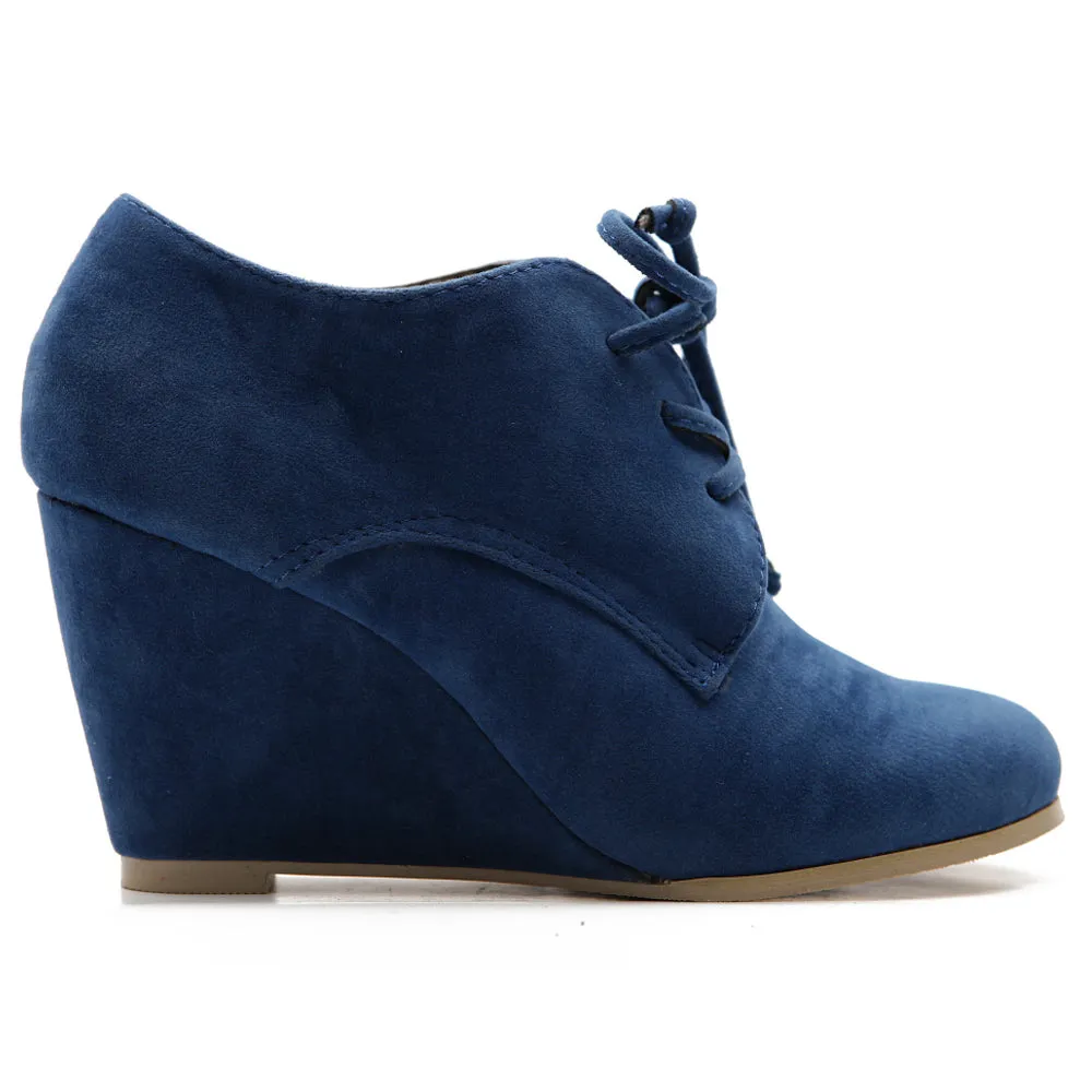 Ollio Women's Shoe Faux Suede Wedge Heel Fashion Ankle Lace Up Boots