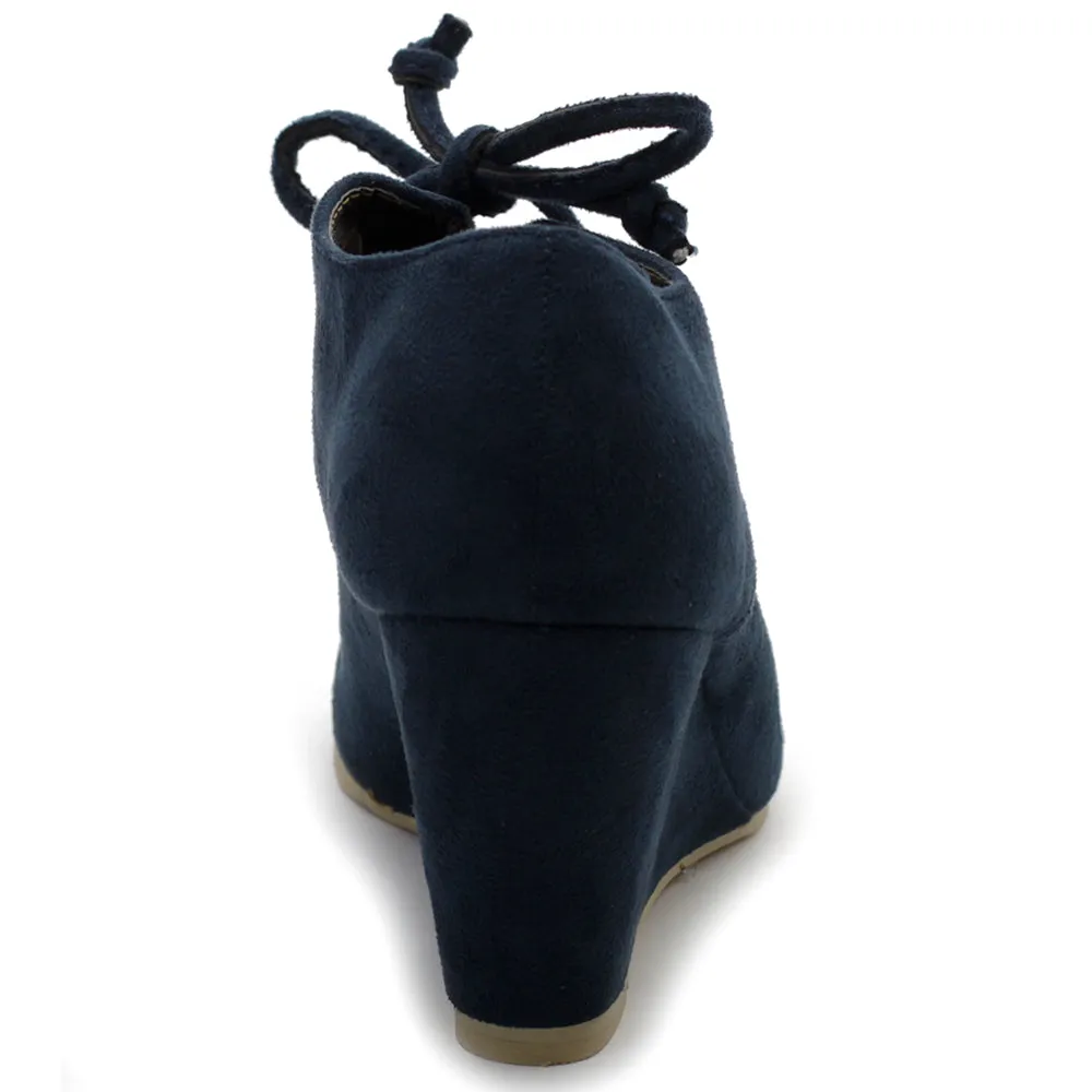 Ollio Women's Shoe Faux Suede Wedge Heel Fashion Ankle Lace Up Boots