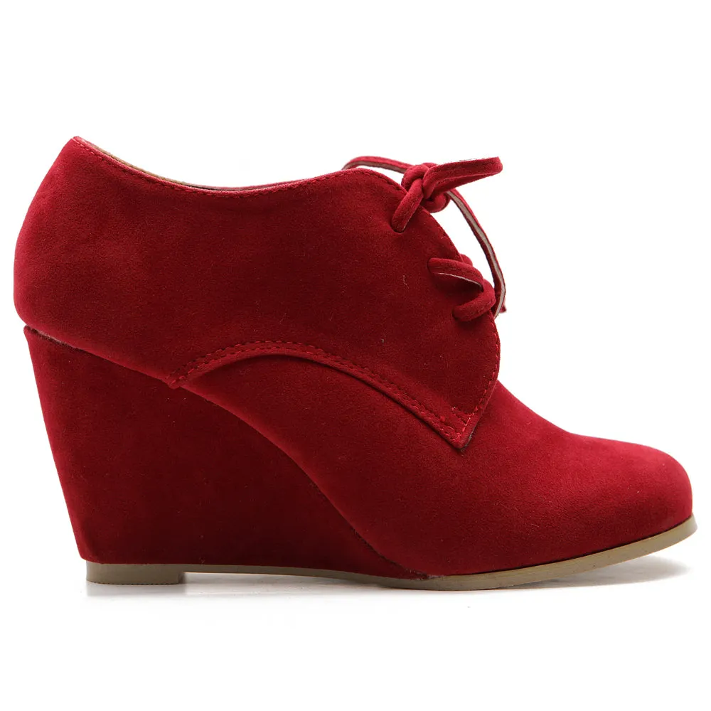 Ollio Women's Shoe Faux Suede Wedge Heel Fashion Ankle Lace Up Boots