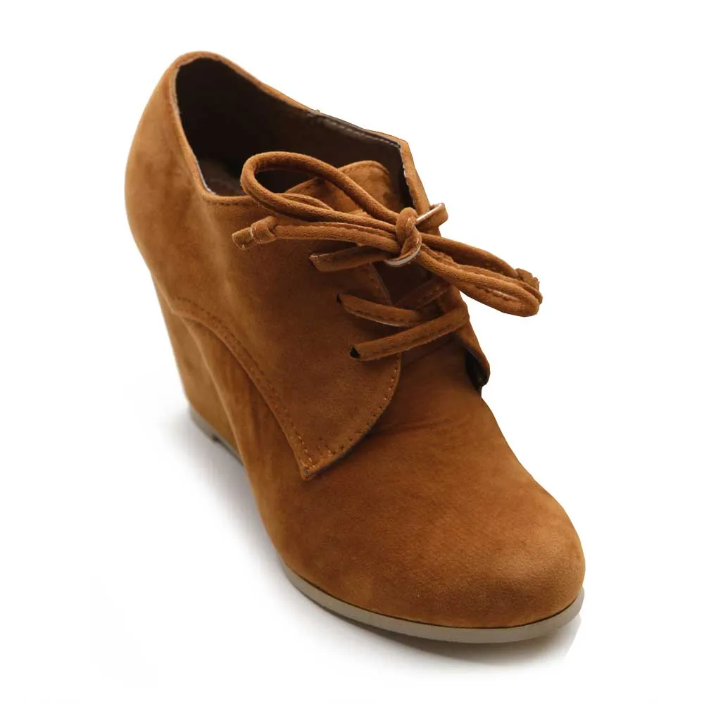 Ollio Women's Shoe Faux Suede Wedge Heel Fashion Ankle Lace Up Boots
