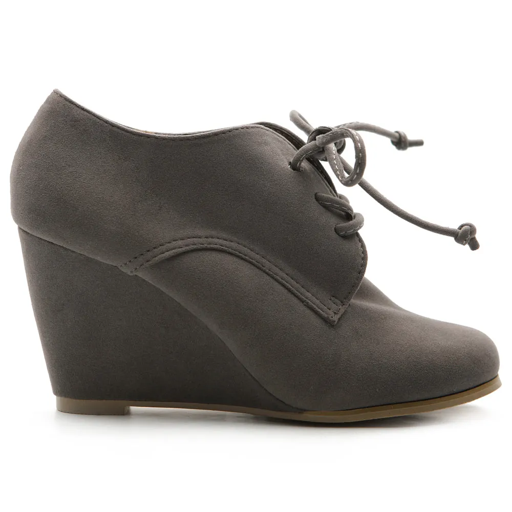 Ollio Women's Shoe Faux Suede Wedge Heel Fashion Ankle Lace Up Boots