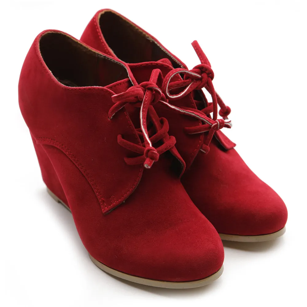 Ollio Women's Shoe Faux Suede Wedge Heel Fashion Ankle Lace Up Boots