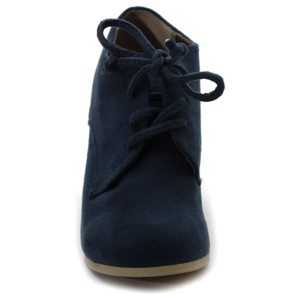 Ollio Women's Shoe Faux Suede Wedge Heel Fashion Ankle Lace Up Boots