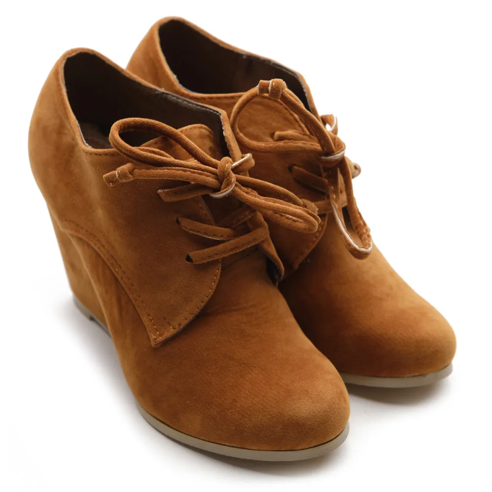 Ollio Women's Shoe Faux Suede Wedge Heel Fashion Ankle Lace Up Boots