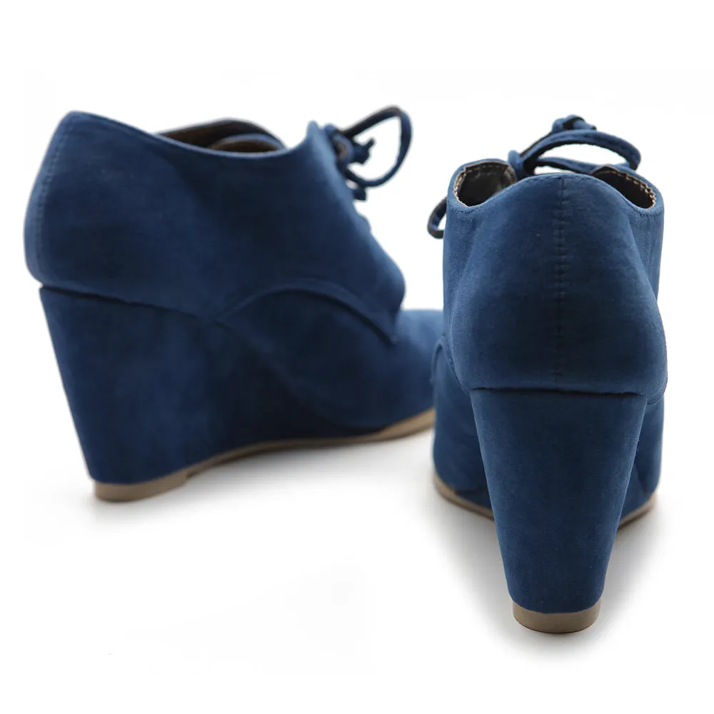 Ollio Women's Shoe Faux Suede Wedge Heel Fashion Ankle Lace Up Boots