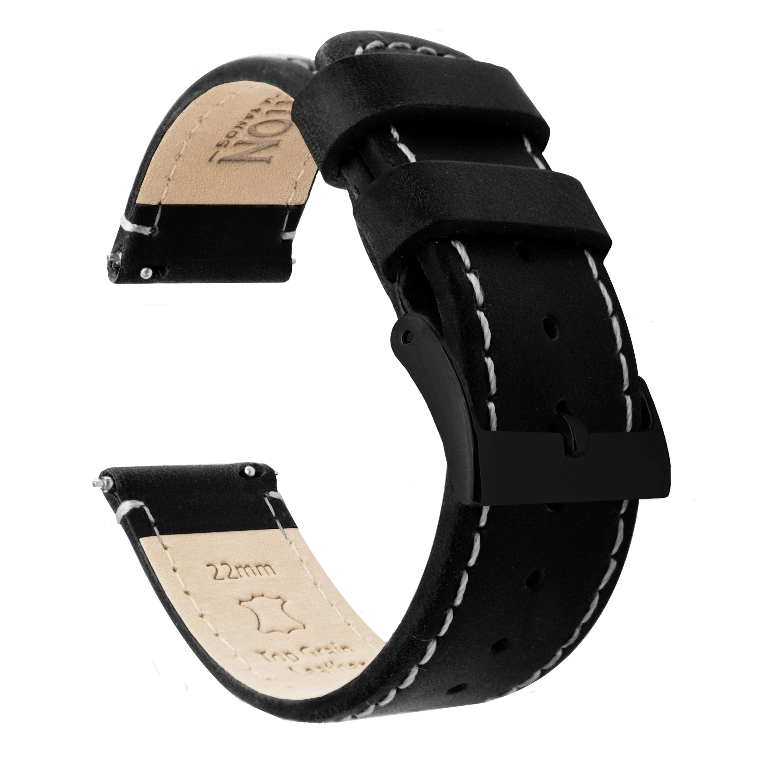 Omega Moonswatch Black Leather Linen White Stitching Watch Band