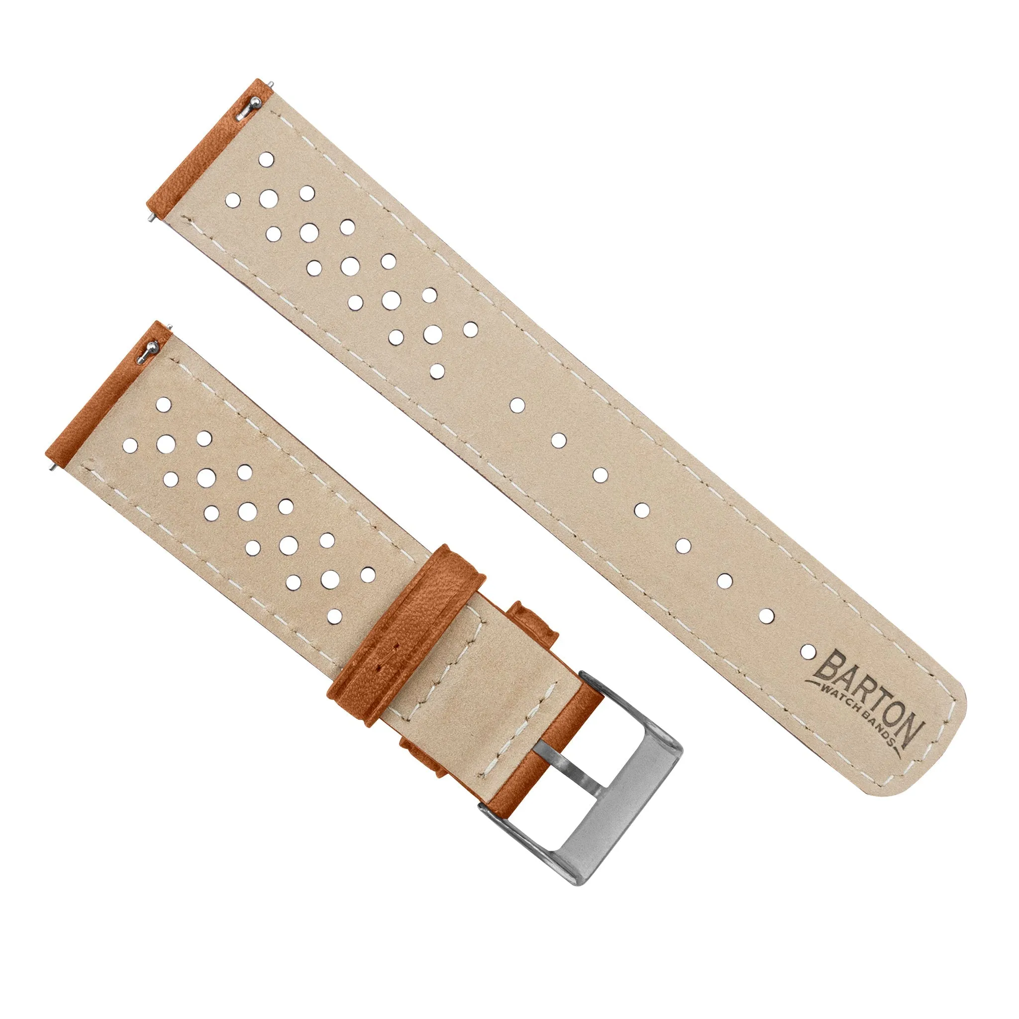 Omega Moonswatch Racing Horween Leather Caramel Brown Linen Stitch Watch Band