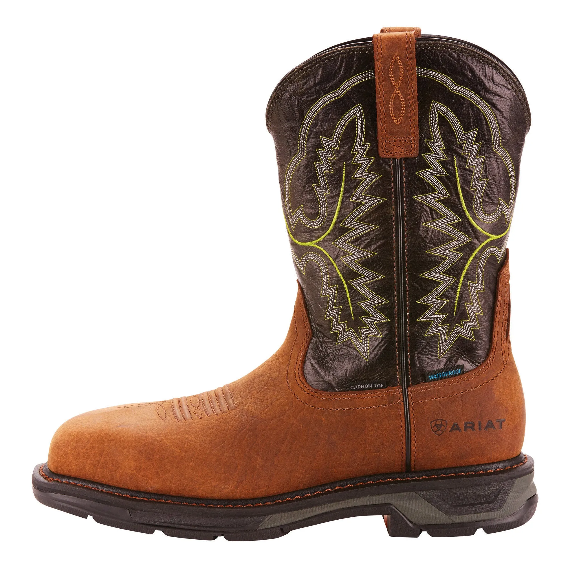 On Sale Ariat Tumbled Bark WorkHog XT Waterproof Broad Square Carbon Toe Work Boots for Men