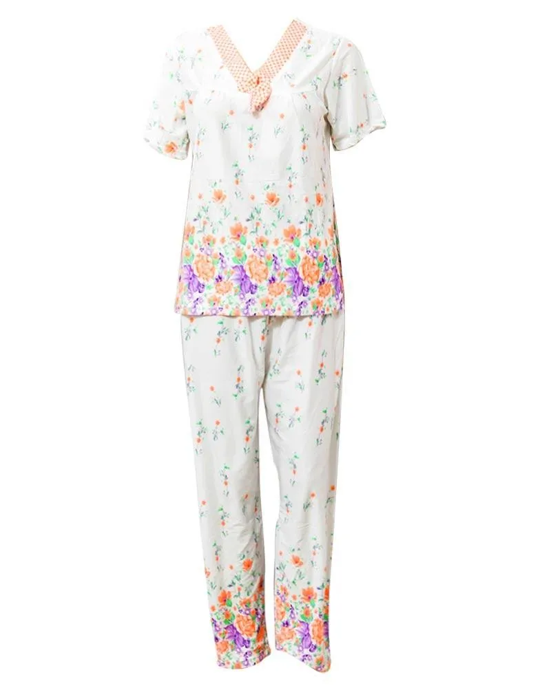 Orange Flower Printed 2 Pcs Nightdress For Girls 26.2 - Women Nightdress