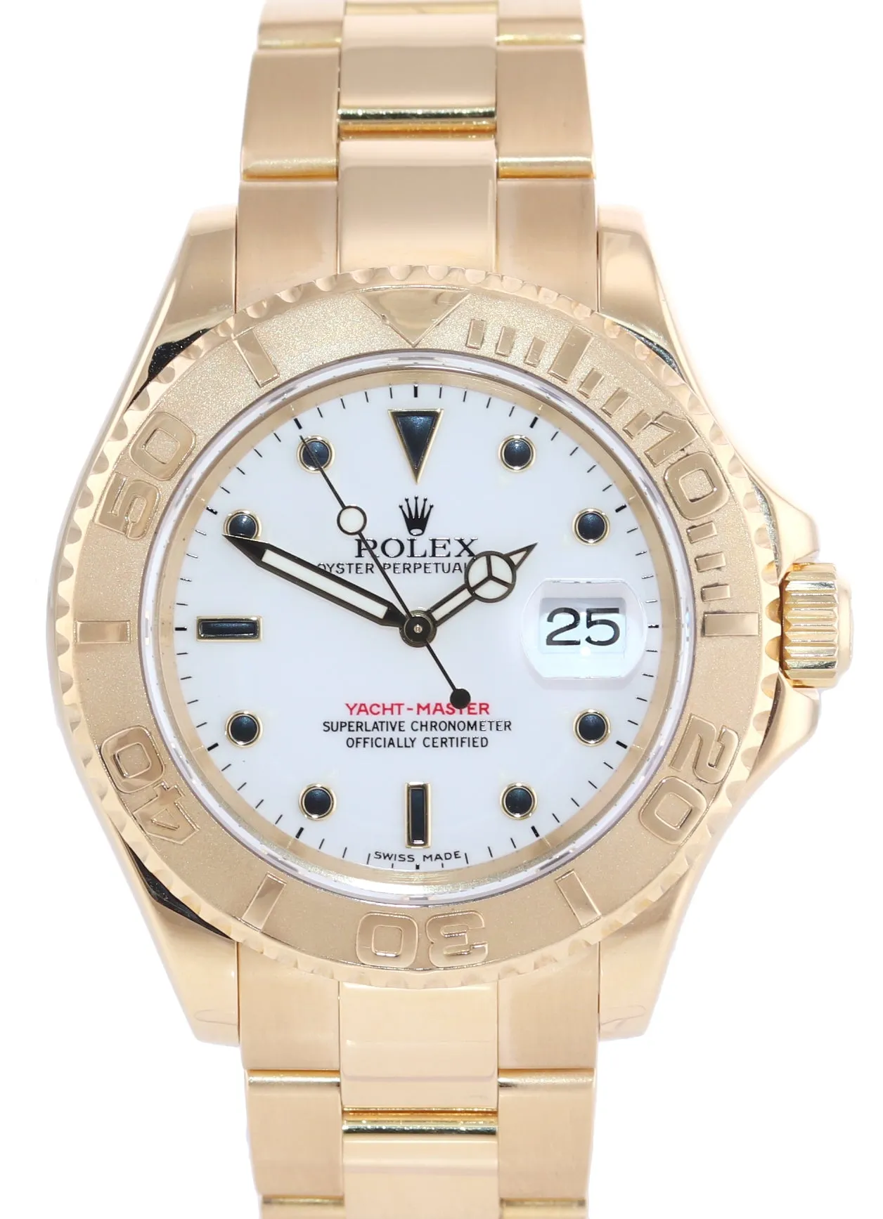 PAPERS Rolex Yacht-Master 18k Yellow Gold White Sapphire 16628 40mm Watch Box