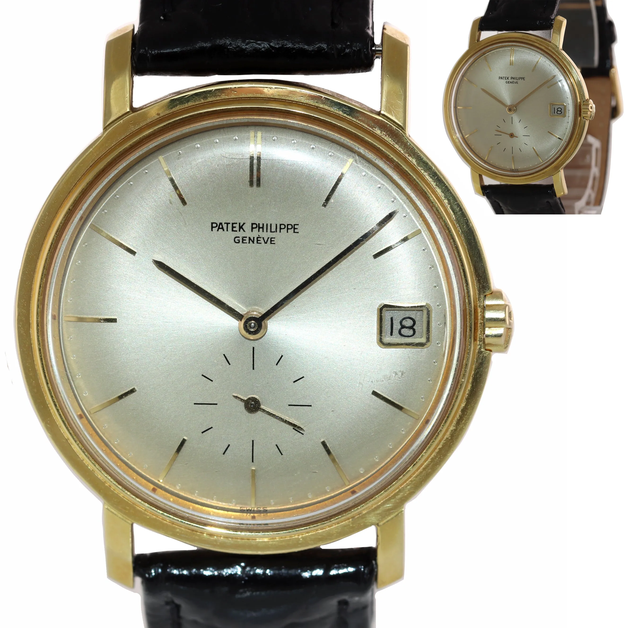 Patek Philippe Calatrava 18k Yellow Gold Silver Date 35mm Automatic 3445 Watch